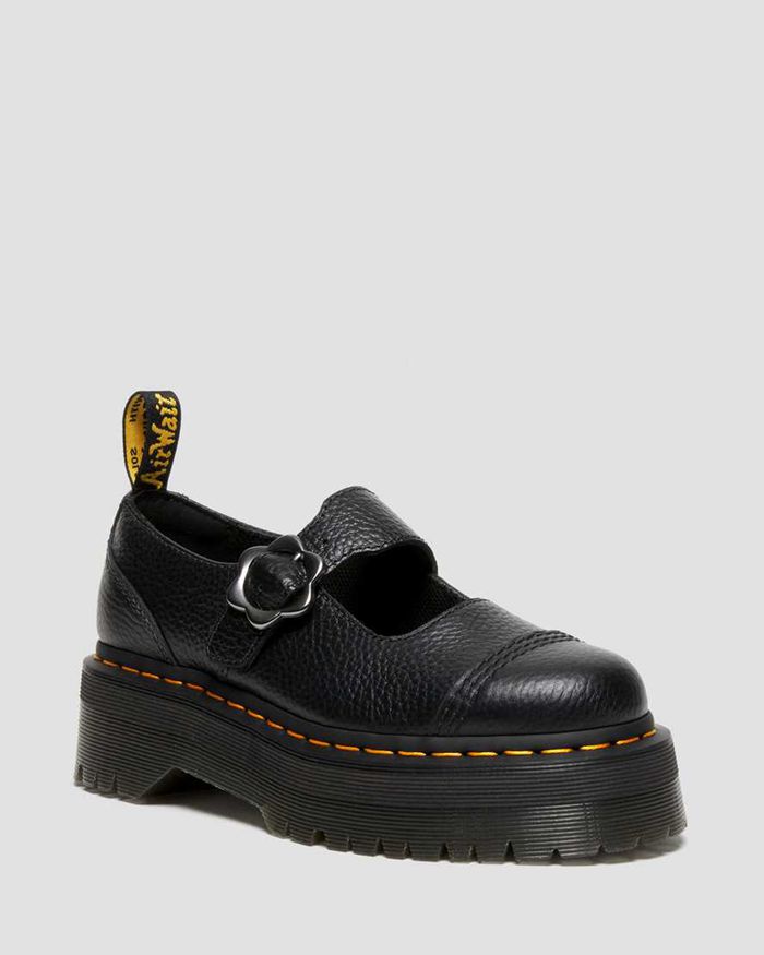 Dr Martens Mary Janes Dame Svart Addina Flower Buckle Læder Platform & 3756BJZVU